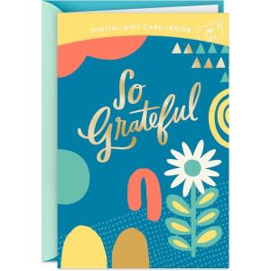 Hallmark Thank You Gift Card Greeting Card (So Grateful) Add a Digital Gift Card for Teachers, Coworkers, Nurses(Thank You)