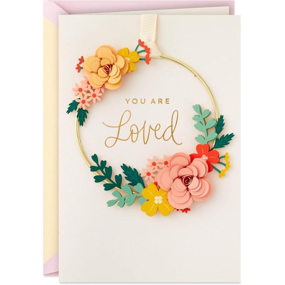 imageHallmark Signature Mothers Day Card Removable Floral Wreath for Friendship Birthday Valentines DayPink and Peach