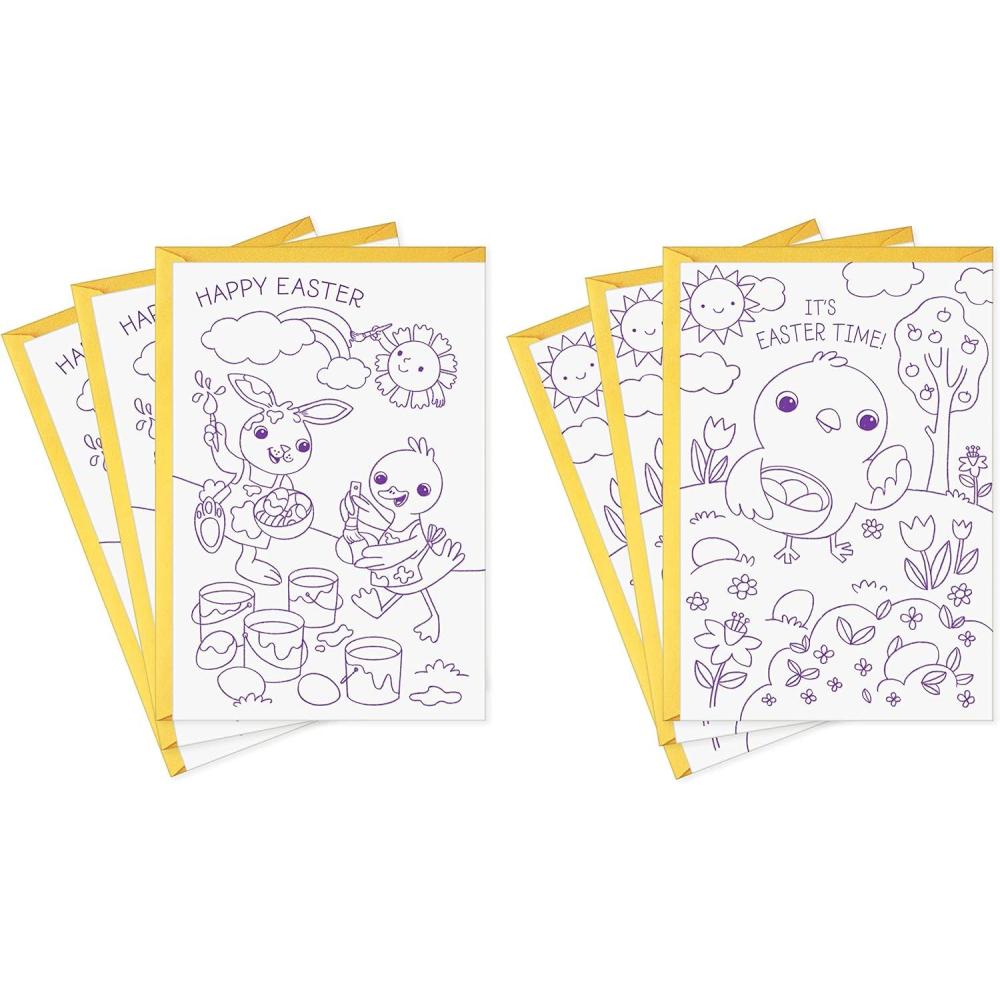 imageHallmark Easter Cards Assortment for Kids 6 Coloring Cards with Envelopes Chick Bunny Duck6 Coloring Cards with Envelopes