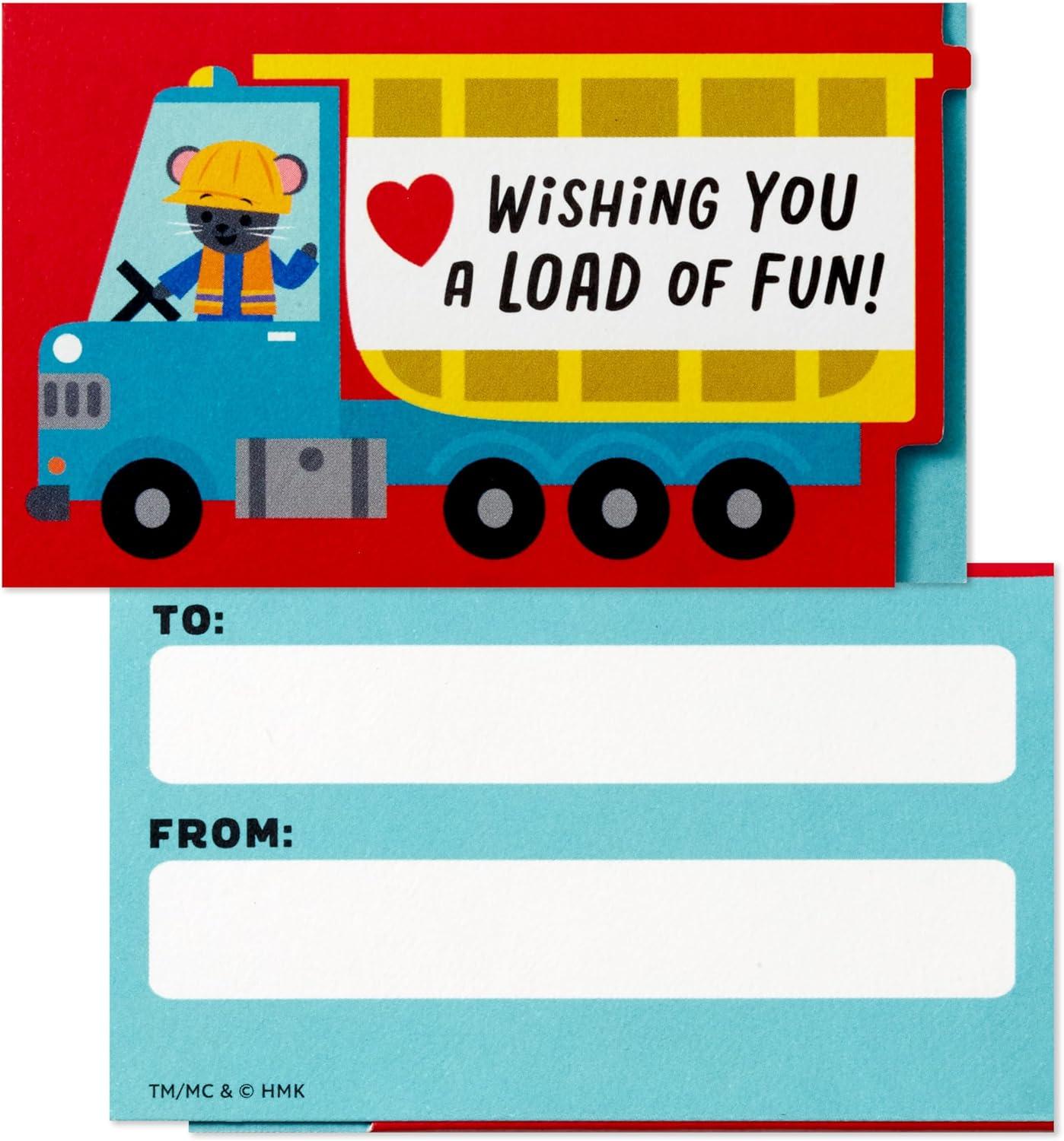 imageHallmark Construction Truck Valentines Day Mini Cards with Treat Pockets for Kids Boys School Classroom 32 Cards with Sticker SealsValentines Day Treat Cards