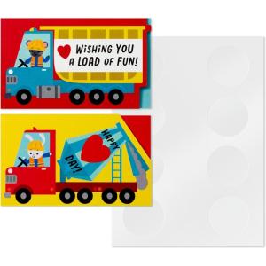 Hallmark Construction Truck Valentines Day Mini Cards with Treat Pockets for Kids, Boys School Classroom (32 Cards with Sticker Seals)(Valentine’s Day Treat Cards)