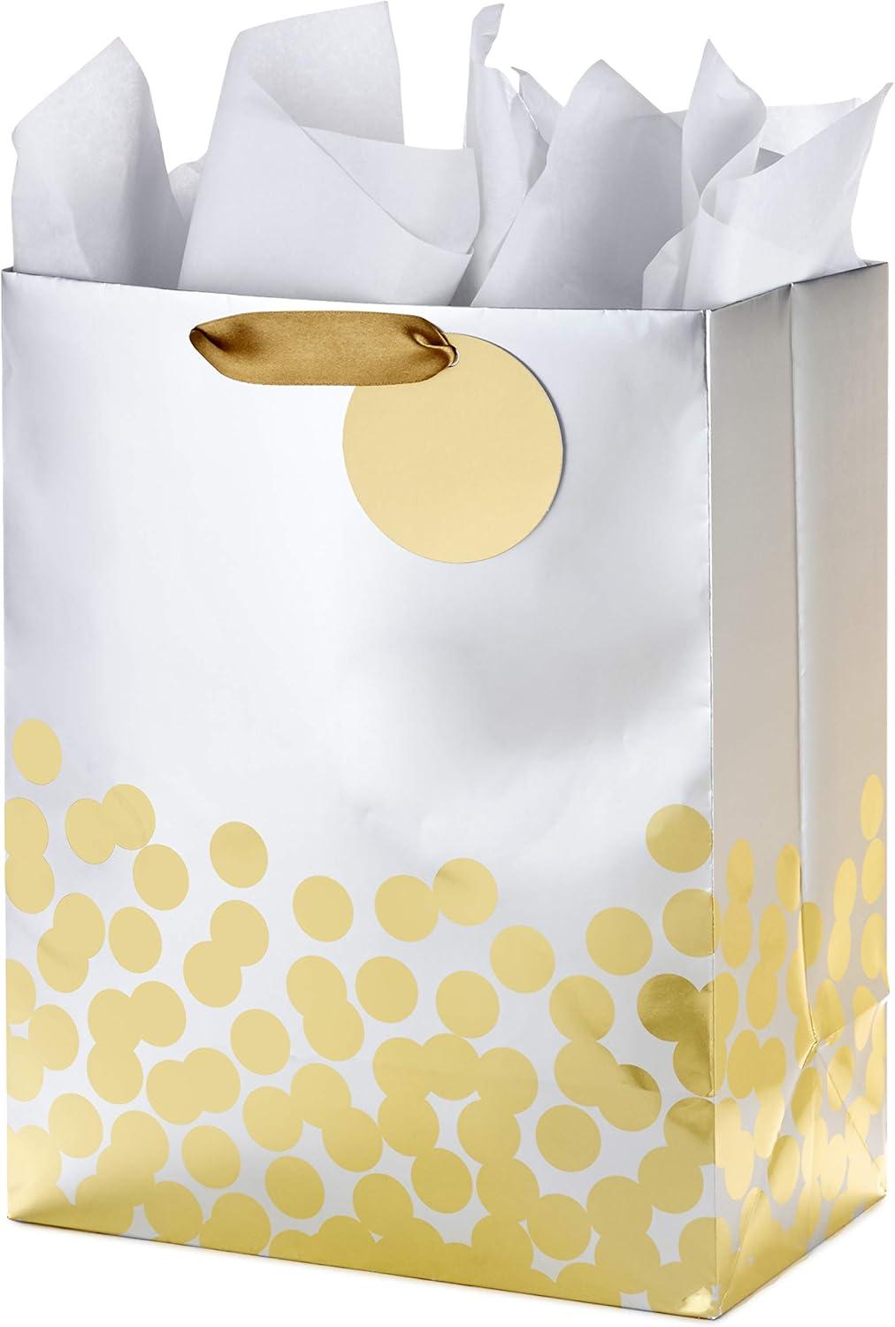 imageHallmark 13quot Large Gift Bag with Tissue Paper Gold Foil Dots on Silver for Graduations Engagements Bridal Showers Weddings Valentines Day Holidays Christmas Any OccasionLarge Pack of 2
