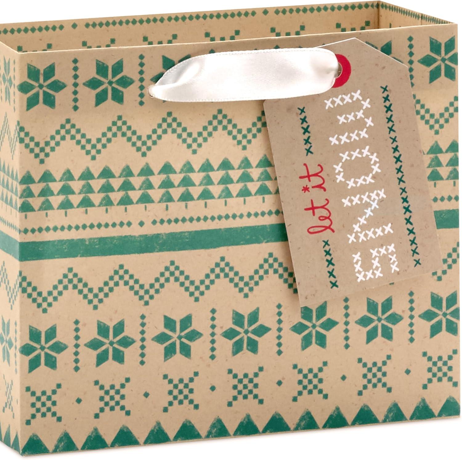 imageHallmark Assorted Christmas Gift Bags Recyclable Kraft Brown with Snowflake Plaid and Trees 8 Bags 3 Small 6quot 3 Medium 9quot 2 Large 13quot for Holiday Parties Hanukkah Winter WeddingsKraft Plaid  Snowflakes  Mittens