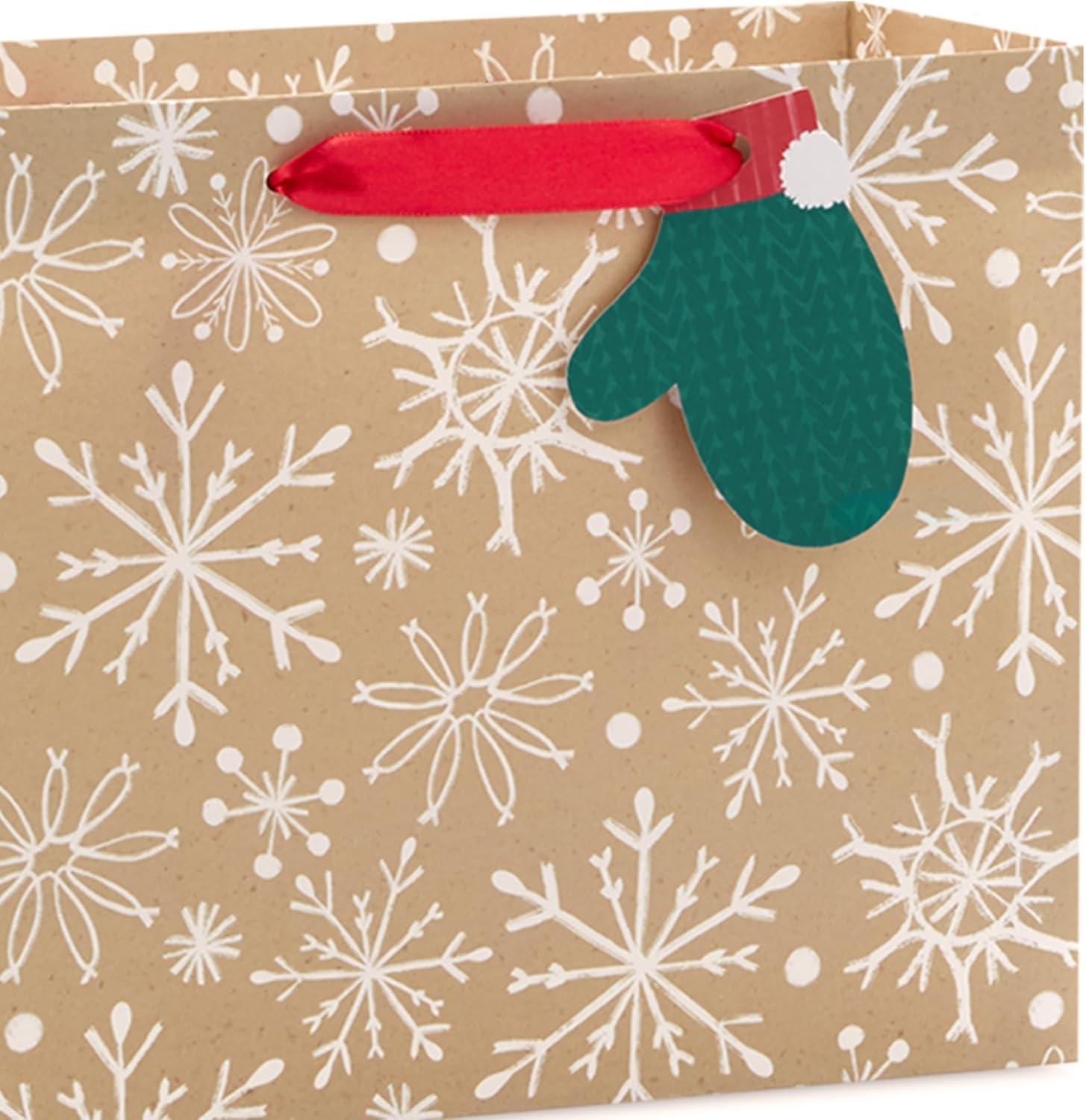 imageHallmark Assorted Christmas Gift Bags Recyclable Kraft Brown with Snowflake Plaid and Trees 8 Bags 3 Small 6quot 3 Medium 9quot 2 Large 13quot for Holiday Parties Hanukkah Winter WeddingsKraft Plaid  Snowflakes  Mittens