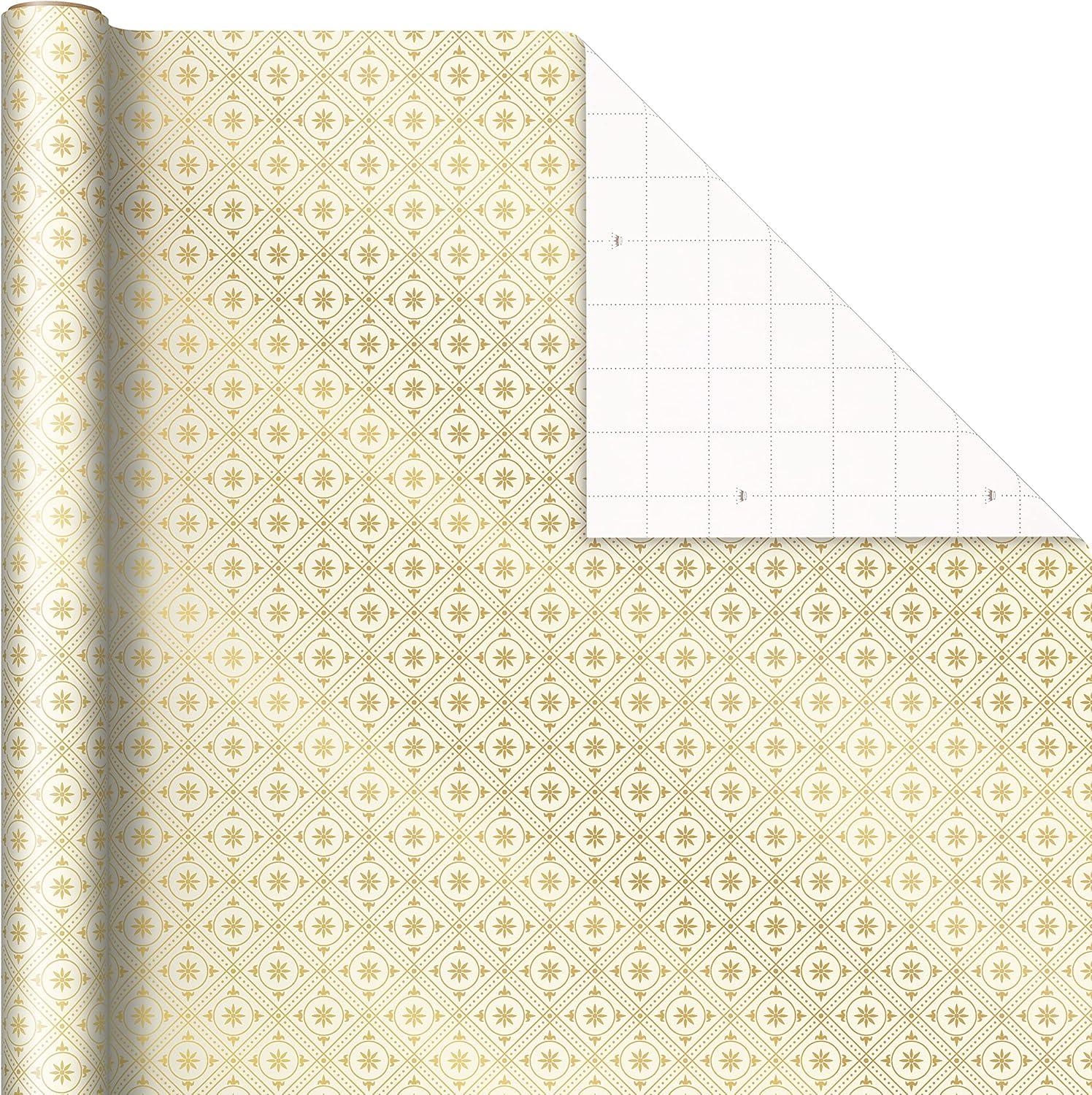 imageHallmark Holiday Plaid Wrapping Paper with Cutlines and Optional DIY Bow Templates on Reverse 3Pack 120 Sq Ft Ttl Red Toile Black Buffalo Check Plaid for Christmas Birthdays Weddings CraftsGold Trees  Emerald Green Plaid  Gold Geometric Snowflakes