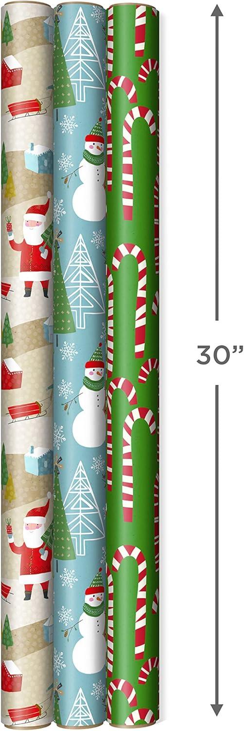 imageHallmark Holiday Wrapping Paper Rolls  Rustic Christmas Gift Wrap Paper Set of 3 Reversible Rolls 120 sq ft ttl Plaid Barn Red Truck Moose Woodland ScenesRustic Santa  Papercraft Snowmen  Candy Canes  Stripes  Snowflakes  Merry Christmas to You