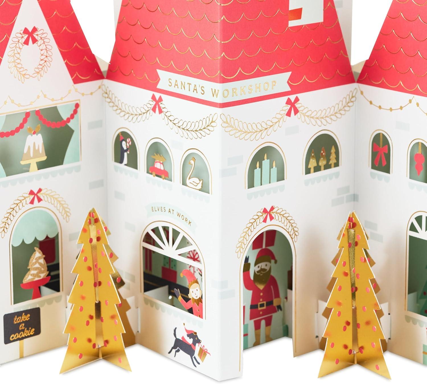 imageHallmark Paper Wonder Big PopUp Christmas Card Santas Workshop Accordion FoldOut Table Decoration
