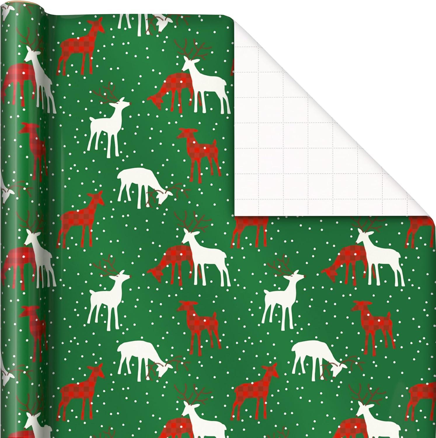 imageImage Arts Blue Christmas Wrapping Paper with Cut Lines on Reverse 4 Rolls 120 sq ft ttl Snowmen Snowflakes Blue and White StripesRed Car  Buffalo Plaid  Reindeer  Stripes