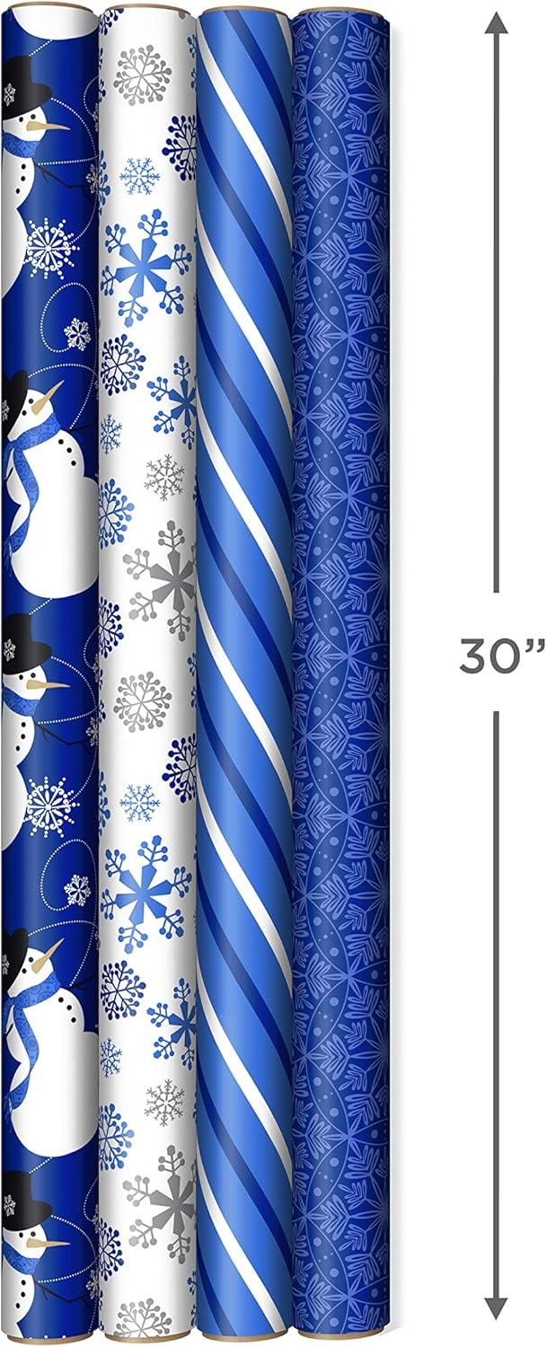 imageImage Arts Blue Christmas Wrapping Paper with Cut Lines on Reverse 4 Rolls 120 sq ft ttl Snowmen Snowflakes Blue and White StripesSnowman  Snowflakes  Stripes