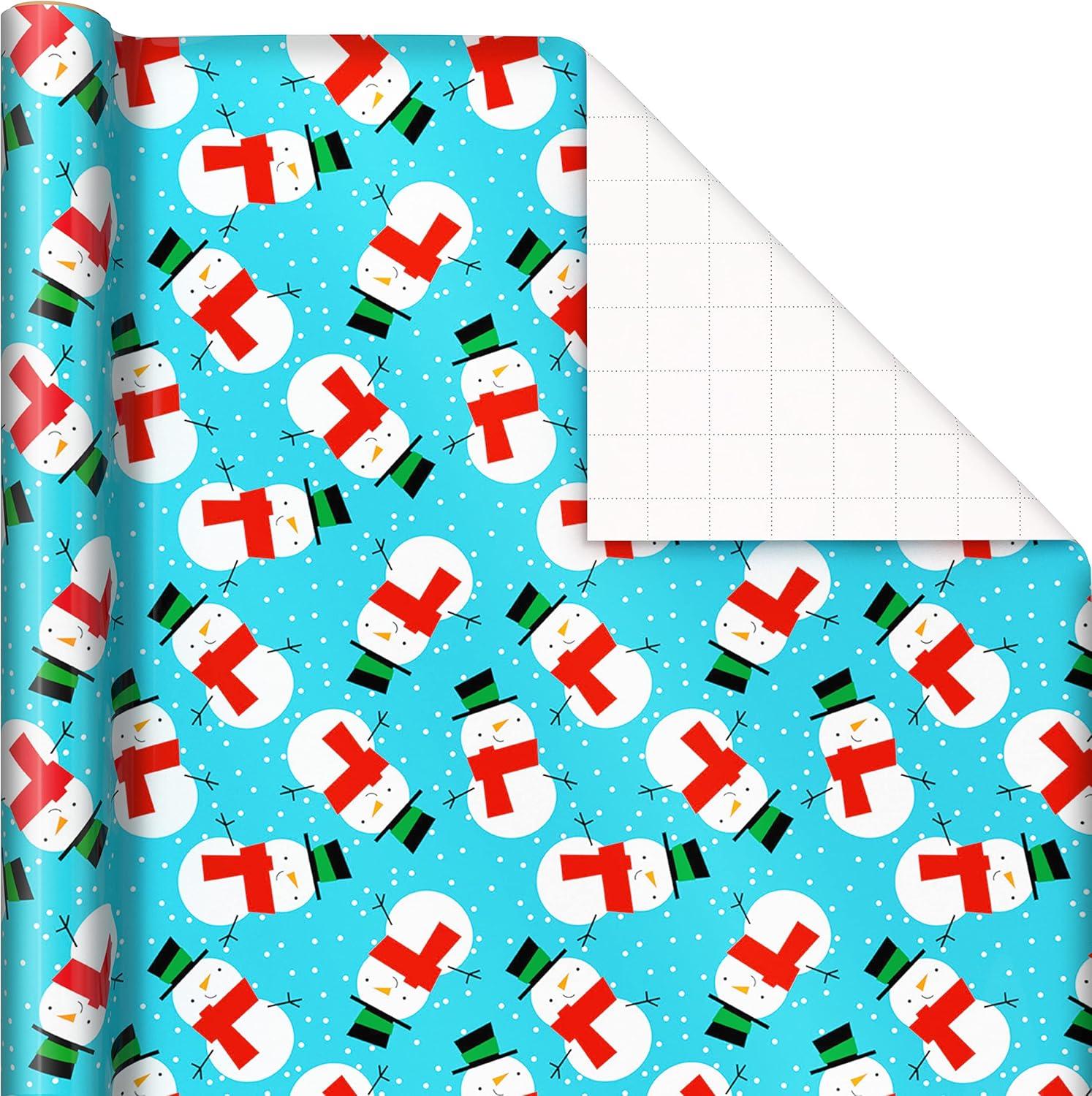 imageImage Arts Blue Christmas Wrapping Paper with Cut Lines on Reverse 4 Rolls 120 sq ft ttl Snowmen Snowflakes Blue and White StripesStripes  Candy Cane  Trees  Snowman