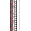 Hallmark Holiday Plaid Wrapping Paper with Cutlines and Optional DIY Bow Templates on Reverse (3-Pack: 120 Sq. Ft. Ttl) Red Toile, Black Buffalo Check, Plaid for Christmas, Birthdays, Weddings, Crafts(Red Toile  Black Buffalo Check  Plaid)