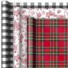 Hallmark Holiday Plaid Wrapping Paper with Cutlines and Optional DIY Bow Templates on Reverse (3-Pack: 120 Sq. Ft. Ttl) Red Toile, Black Buffalo Check, Plaid for Christmas, Birthdays, Weddings, Crafts(Red Toile  Black Buffalo Check  Plaid)