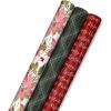 Hallmark Holiday Plaid Wrapping Paper with Cutlines and Optional DIY Bow Templates on Reverse (3-Pack: 120 Sq. Ft. Ttl) Red Toile, Black Buffalo Check, Plaid for Christmas, Birthdays, Weddings, Crafts(Elegant Poinsettia  Merry Christmas  and Green Plaid)