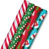 Image Arts Blue Christmas Wrapping Paper with Cut Lines on Reverse (4 Rolls: 120 sq. ft. ttl) Snowmen, Snowflakes, Blue and White Stripes(Stripes  Candy Cane  Trees  Snowman)