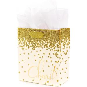 Hallmark 13″ Large Gift Bag with Tissue Paper (Gold Foil Dots on Silver) for Graduations, Engagements, Bridal Showers, Weddings, Valentines Day, Holidays, Christmas, Any Occasion(Small)