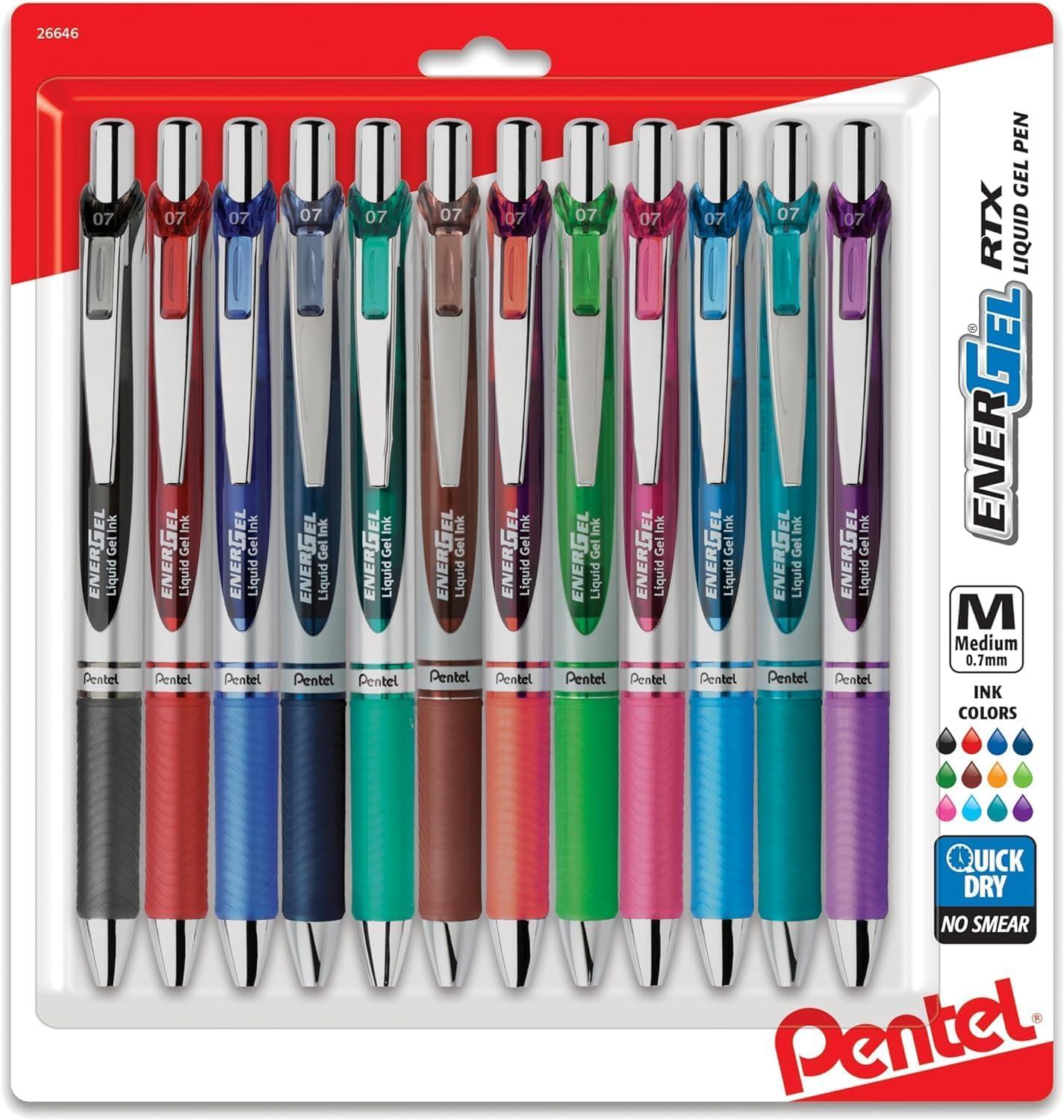 imageHallmark Birthday Cards Assorted 12 Count with Envelopes and Pentel EnerGel RTX Retractable Liquid Gel Pens Pack of 12