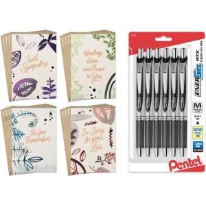 Hallmark Sympathy Cards Assortment, Nature (16 Count with Envelopes) and Pentel EnerGel RTX Retractable Liquid Gel Pen (Pack of 6)