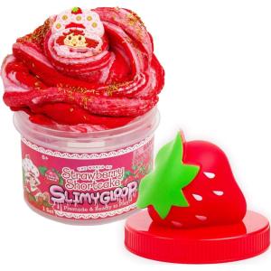 Rainbow Brite Scented Cloud Slime, Vanilla-Scented, Collectible Charm, White Iridescent Tinsel, & Reusable Container with Topper, Cute Stuff for Kids, Colorful Fidget Toys, Goody Bags Stuffers(Strawberry Shortcake)