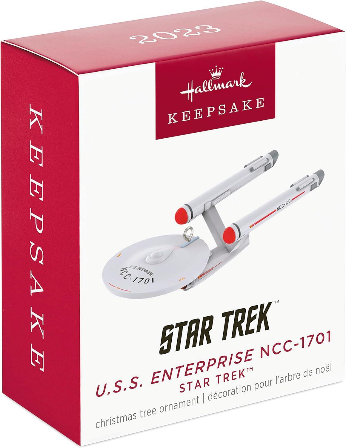 imageHallmark Keepsake Christmas Tabletop Decoration 2025 Star Trek The Next Generation Beware The Borg with Light and Sound Gifts for TrekkiesMini USS Enterprise NCC1701