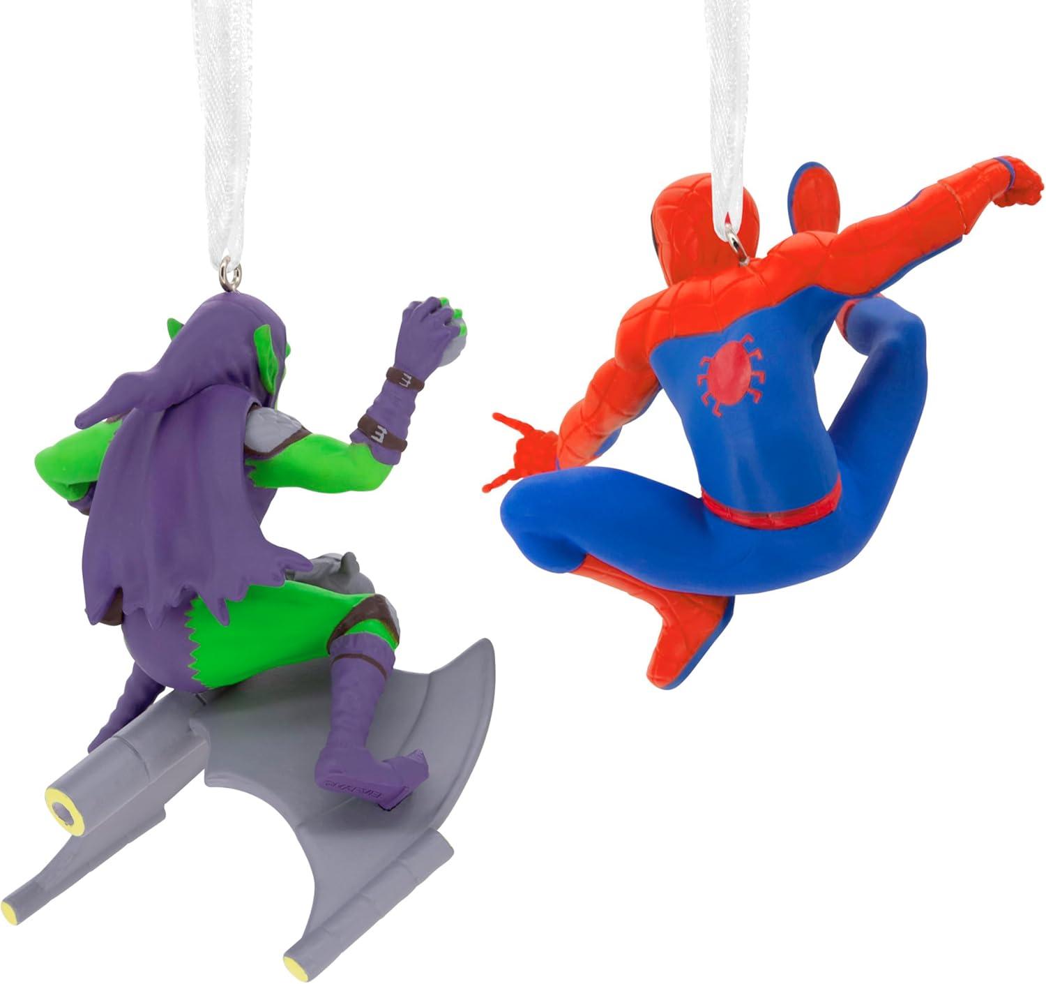 imageHallmark Marvel Super Heroes Mystery Christmas Ornaments Set of 2 ShatterproofSpiderMan  Green Goblin