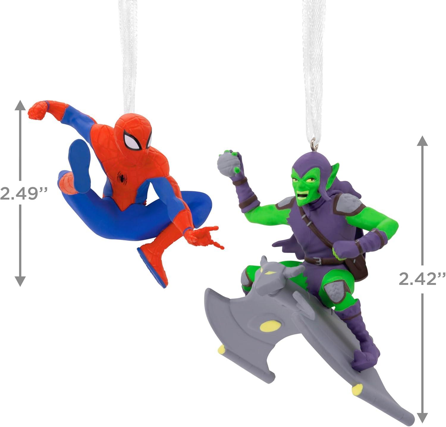 imageHallmark Marvel Super Heroes Mystery Christmas Ornaments Set of 2 ShatterproofSpiderMan  Green Goblin