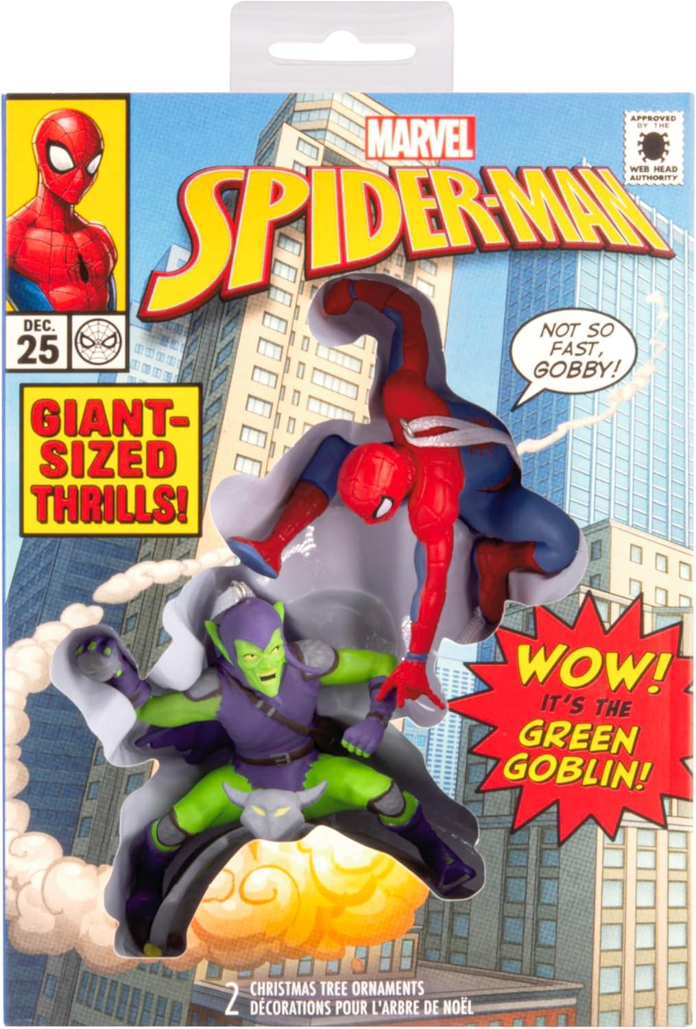 imageHallmark Marvel Super Heroes Mystery Christmas Ornaments Set of 2 ShatterproofSpiderMan  Green Goblin