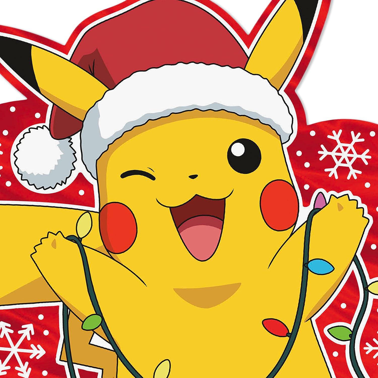 imageHallmark Pack of Pokmon Christmas Cards Pikachu Christmas Lights 4 Holiday Cards with Envelopes 5XXH2386Pikachu Christmas Lights  4 Cards with Envelopes
