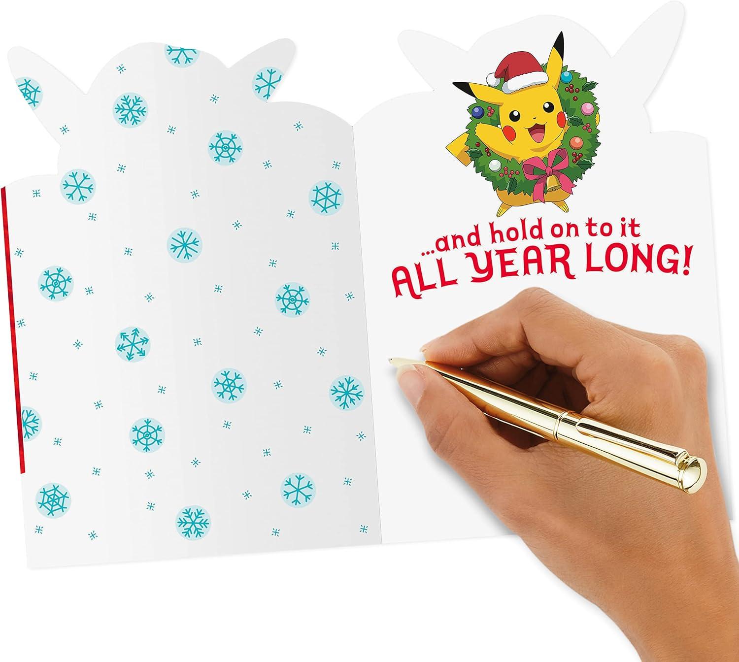 imageHallmark Pack of Pokmon Christmas Cards Pikachu Christmas Lights 4 Holiday Cards with Envelopes 5XXH2386Pikachu Christmas Lights  4 Cards with Envelopes