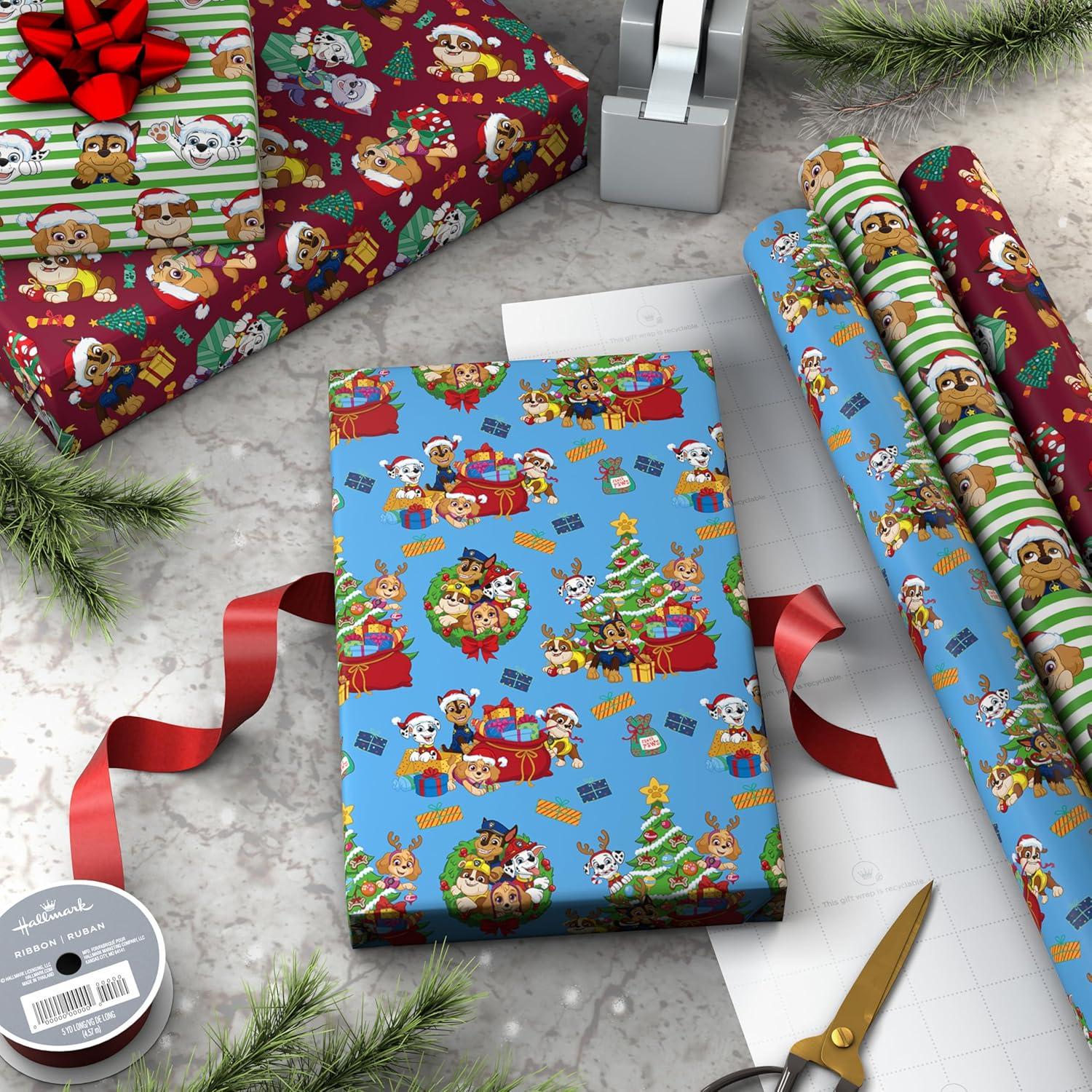 imageHallmark Paw Patrol Christmas Wrapping Paper Rolls 3 Rolls 105 Sq Ft Total Gift Wrap for Kids Grandchildren Toddlers