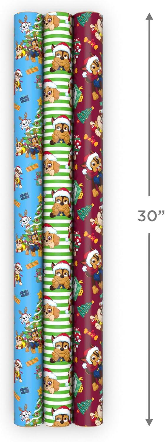 imageHallmark Paw Patrol Christmas Wrapping Paper Rolls 3 Rolls 105 Sq Ft Total Gift Wrap for Kids Grandchildren Toddlers