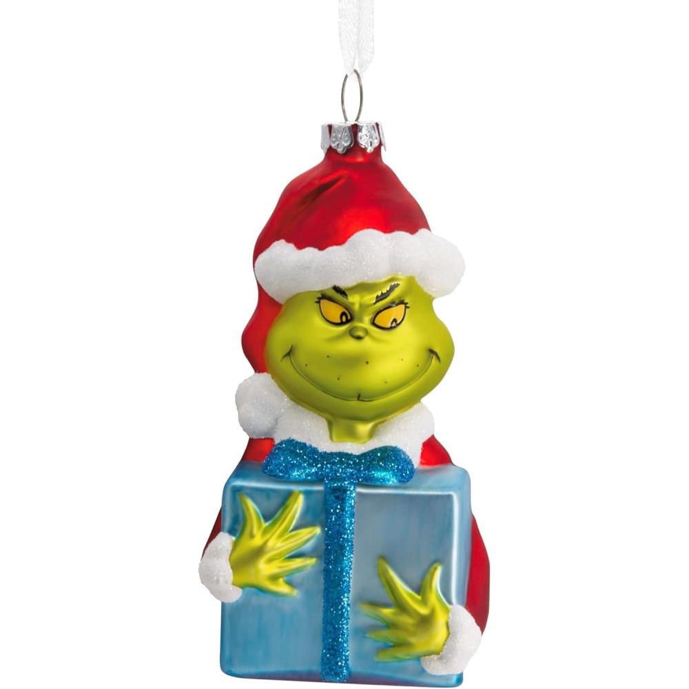 imageHallmark Dr Seusss How The Grinch Stole Christmas Grinch with Present Christmas Ornament Blown Glass