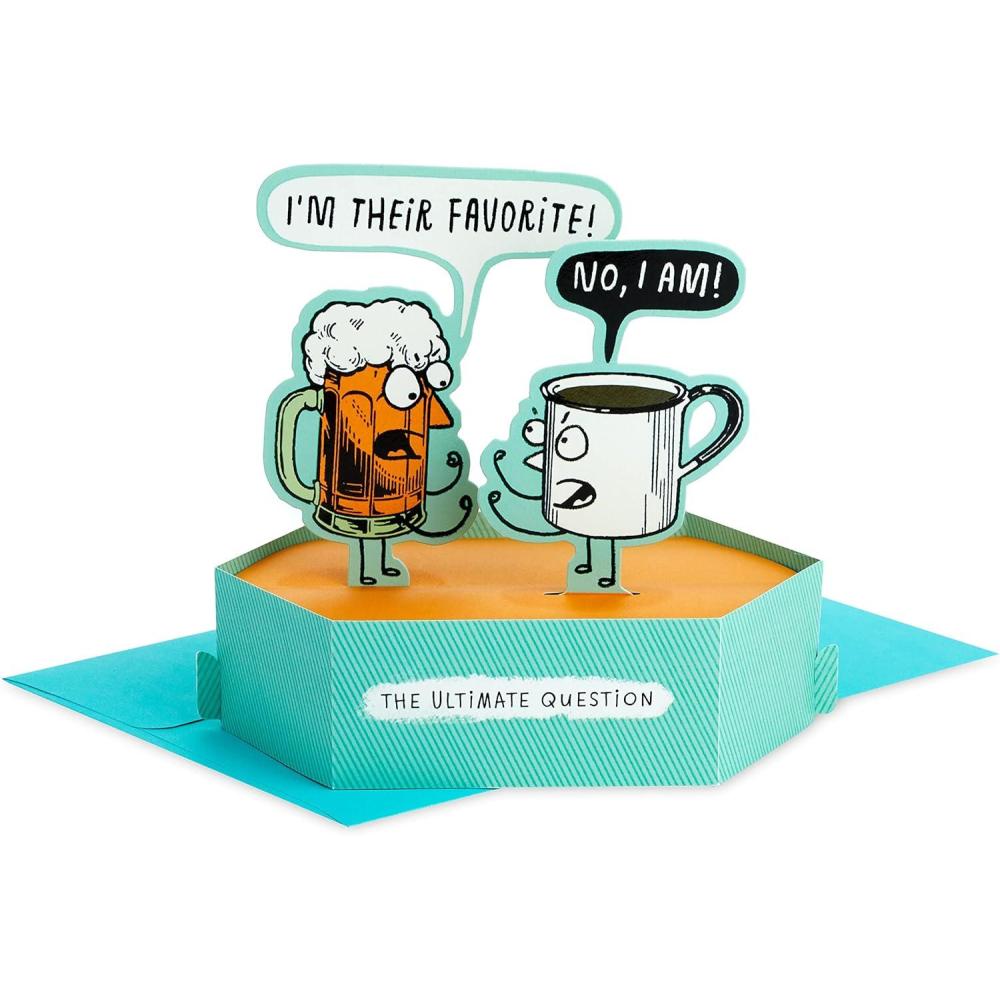 imageHallmark Funny Pop Up Birthday Card for Him Beer vs Coffee Paper Wonder Shoebox 3D CardBeer vs Coffee