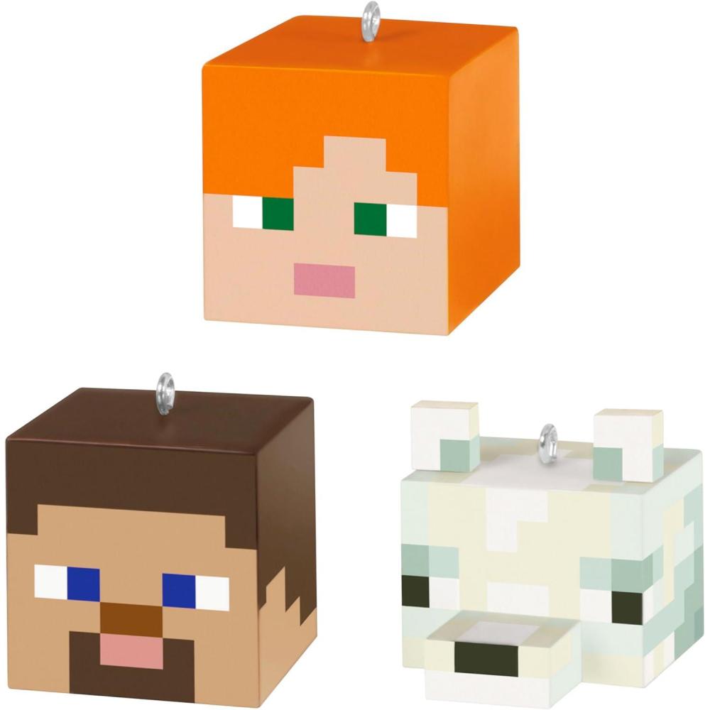 imageHallmark Keepsake Plastic Christmas Ornament 2022 Minecraft AxolotlAlex  Steve  and Arctic Fox