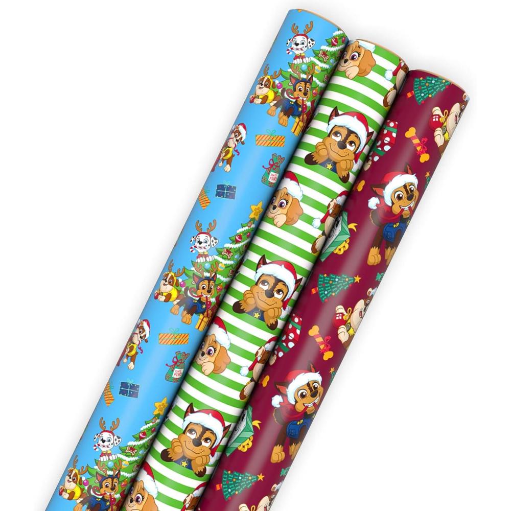 imageHallmark Paw Patrol Christmas Wrapping Paper Rolls 3 Rolls 105 Sq Ft Total Gift Wrap for Kids Grandchildren Toddlers