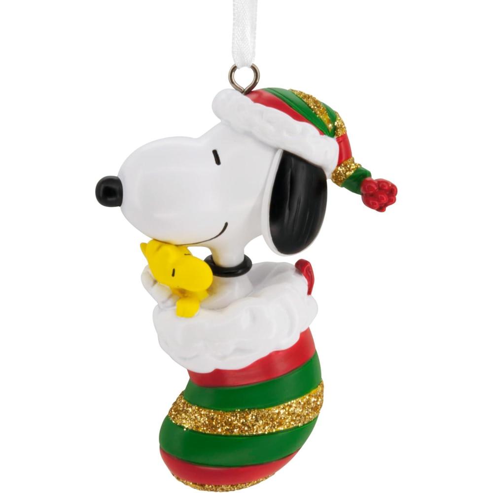 imageHallmark Peanuts Snoopy and Woodstock in Stocking Christmas Ornament Gifts for Peanuts Fans