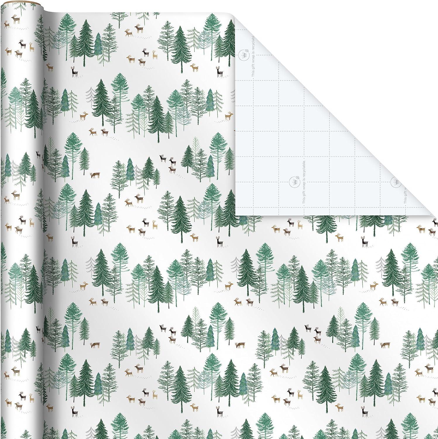 imageHallmark Christmas Wrapping Paper Rolls  Green Trees White Pine Cones on Recyclable Brown Kraft Gift Wrap Paper Set of 2 Rolls 150 sq ft ttl for Holiday Parties Winter WeddingsPine Cones  Green Trees