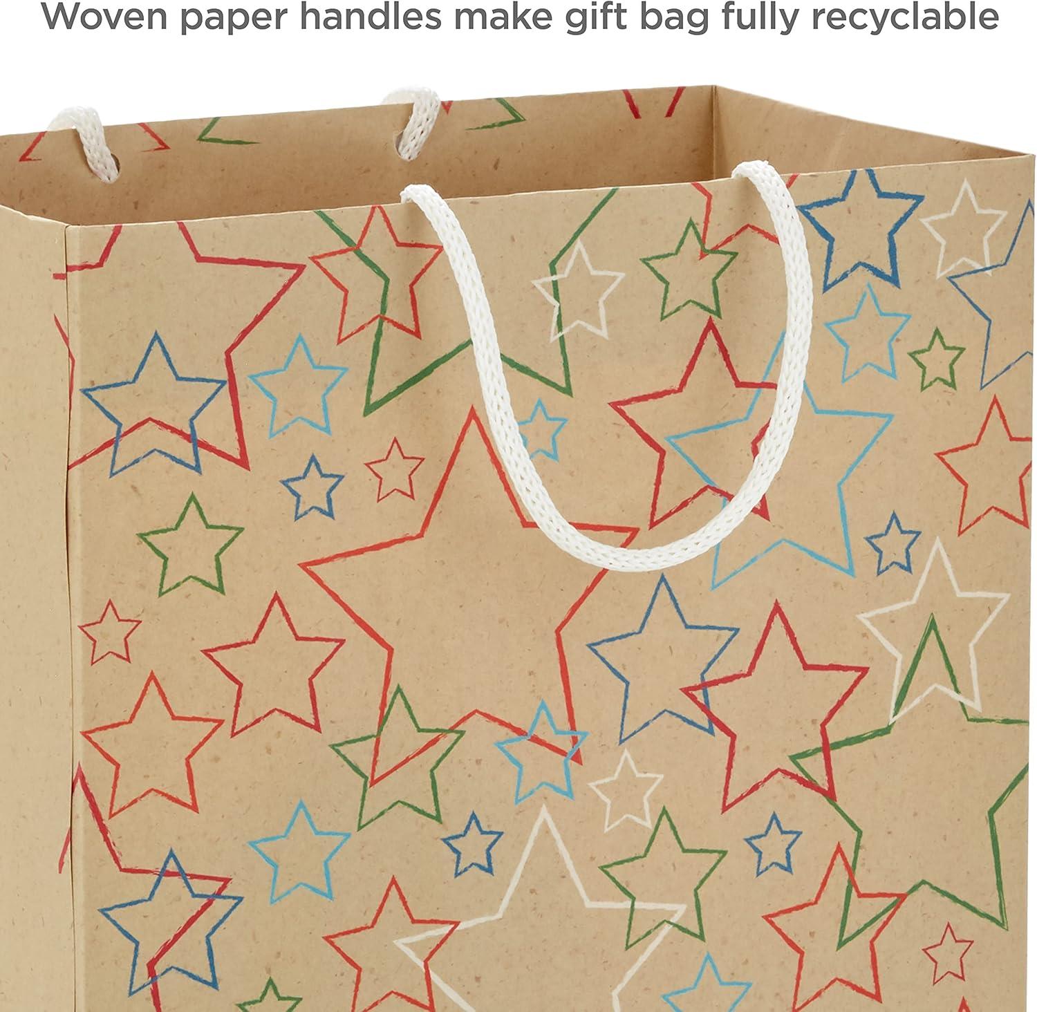 imageHallmark Gift Bag Assortment 8 Bags 3 Small 6quot 3 Medium 9quot 2 Large 13quot Celebrate Stars Stripes Red Blue Recyclable Kraft Brown for Birthdays Graduations Fathers DayRed  Kraft