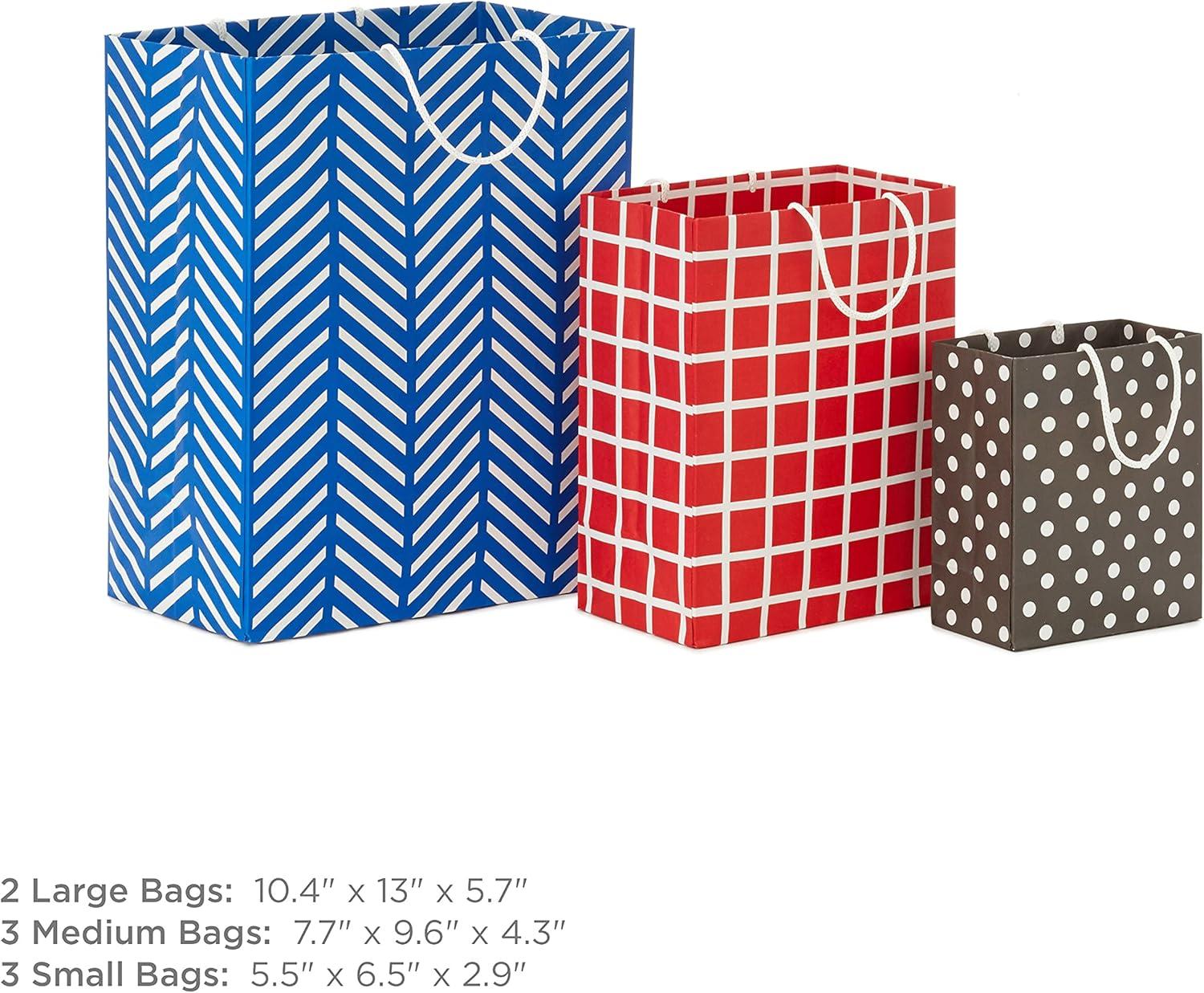 imageHallmark Gift Bag Assortment 8 Bags 3 Small 6quot 3 Medium 9quot 2 Large 13quot Celebrate Stars Stripes Red Blue Recyclable Kraft Brown for Birthdays Graduations Fathers DayBlue  Black