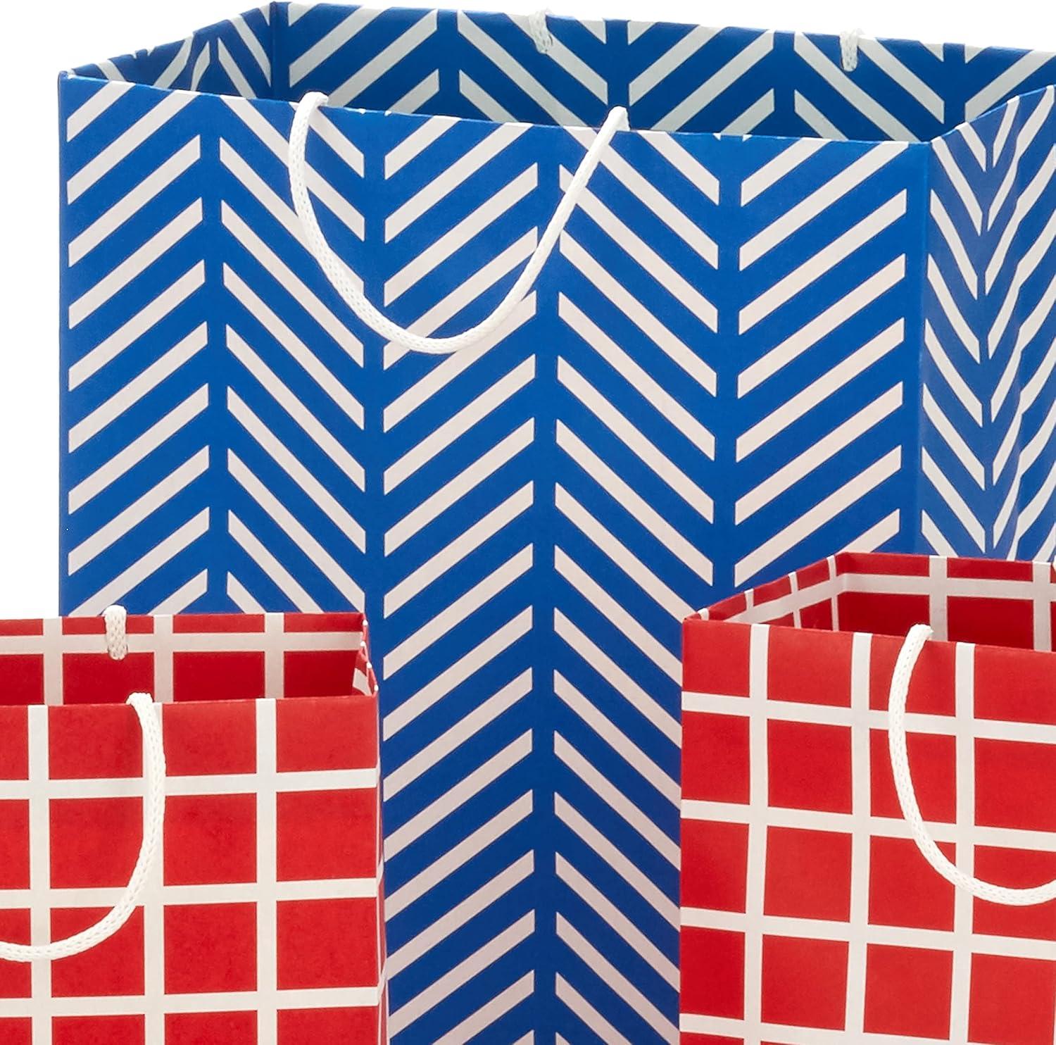 imageHallmark Gift Bag Assortment 8 Bags 3 Small 6quot 3 Medium 9quot 2 Large 13quot Celebrate Stars Stripes Red Blue Recyclable Kraft Brown for Birthdays Graduations Fathers DayBlue  Black