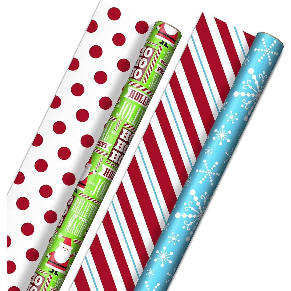 imageHallmark Christmas Wrapping Paper Rolls  Green Trees White Pine Cones on Recyclable Brown Kraft Gift Wrap Paper Set of 2 Rolls 150 sq ft ttl for Holiday Parties Winter WeddingsReversible Dots  Santa  Stripes  Snowflakes