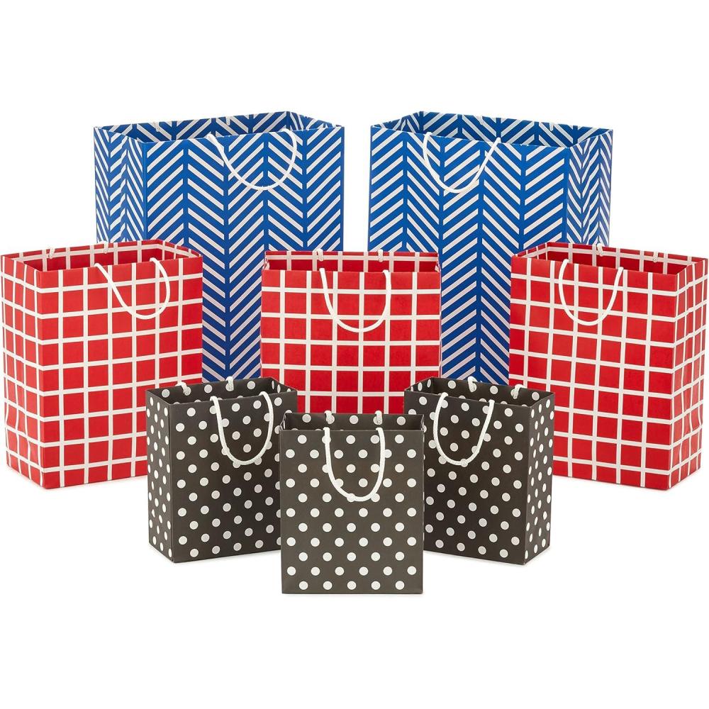 imageHallmark Gift Bag Assortment 8 Bags 3 Small 6quot 3 Medium 9quot 2 Large 13quot Celebrate Stars Stripes Red Blue Recyclable Kraft Brown for Birthdays Graduations Fathers DayBlue  Black