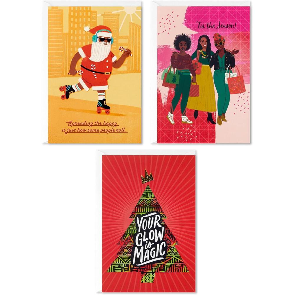 imageHallmark Mahogany Christmas Money or Gift Card Holders 6 Cards with Envelopes Black Santa with ReindeerSpreading the Happy Card Assortment