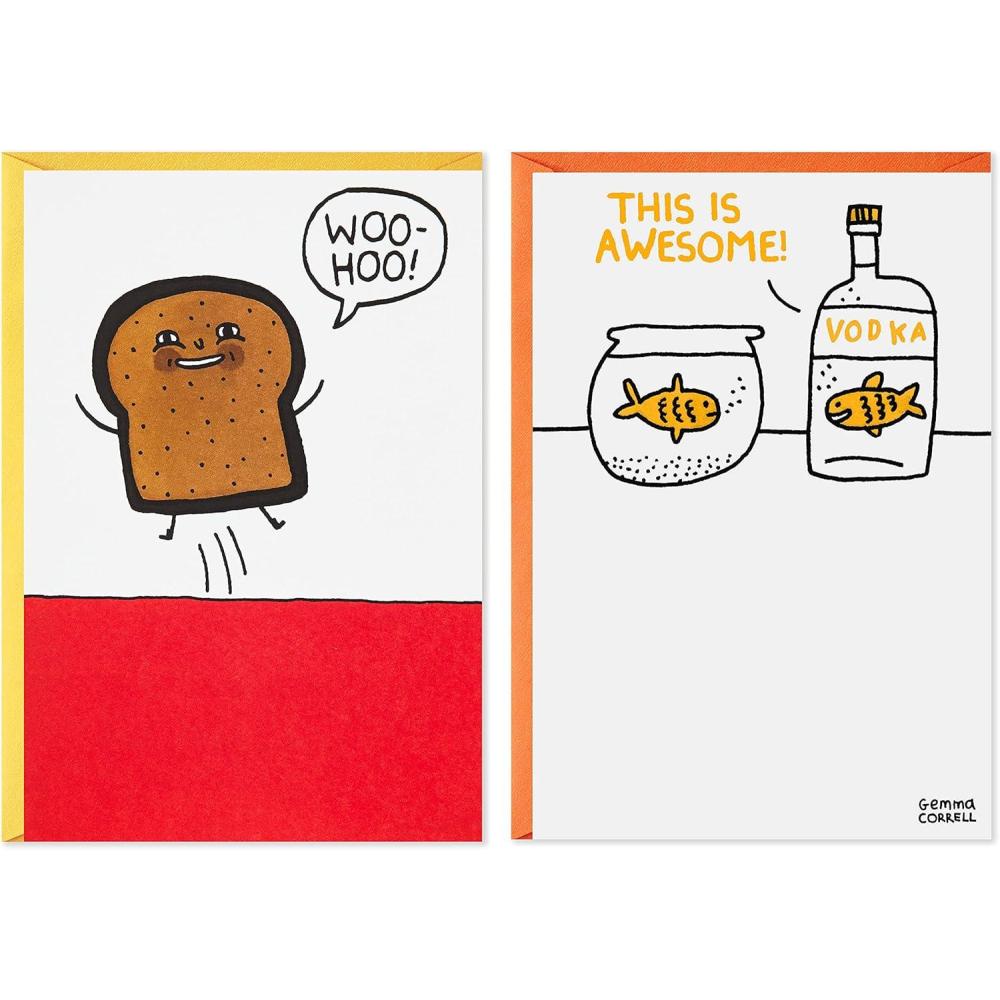imageHallmark Shoebox Pack of 2 Funny Birthday Cards Toast and Goldfish