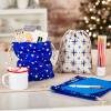 Hallmark Blue Drawstring Christmas Gift Bag Bundle (3 Fabric Gift Bags: 8″ x 10″) Snowflakes and Stars for Christmas, Hanukkah, Weddings, Birthdays(Celestrial Fabric Bundle)