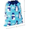 Hallmark Blue Drawstring Gift Bag Bundle (2 Fabric Gift Bags: 1 Medium 10″, 1 Large 19″) Snowmen, Penguins, Snowflakes for Christmas, Hanukkah, Holidays, Birthdays(Blue Holiday Fabric Bag)