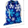 Hallmark Blue Drawstring Gift Bag Bundle (2 Fabric Gift Bags: 1 Medium 10″, 1 Large 19″) Snowmen, Penguins, Snowflakes for Christmas, Hanukkah, Holidays, Birthdays(Blue Holiday Fabric Bag)