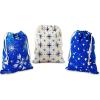 Hallmark Blue Drawstring Christmas Gift Bag Bundle (3 Fabric Gift Bags: 8″ x 10″) Snowflakes and Stars for Christmas, Hanukkah, Weddings, Birthdays(Celestrial Fabric Bundle)