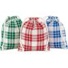 Hallmark Drawstring Christmas Gift Bag Set (2 Fabric Bags with Drawstrings; 1 Medium 10″, 1 Extra Large 20″) Santa, Red and White Stripe, 5XGB4902(Red  Blue  Green)