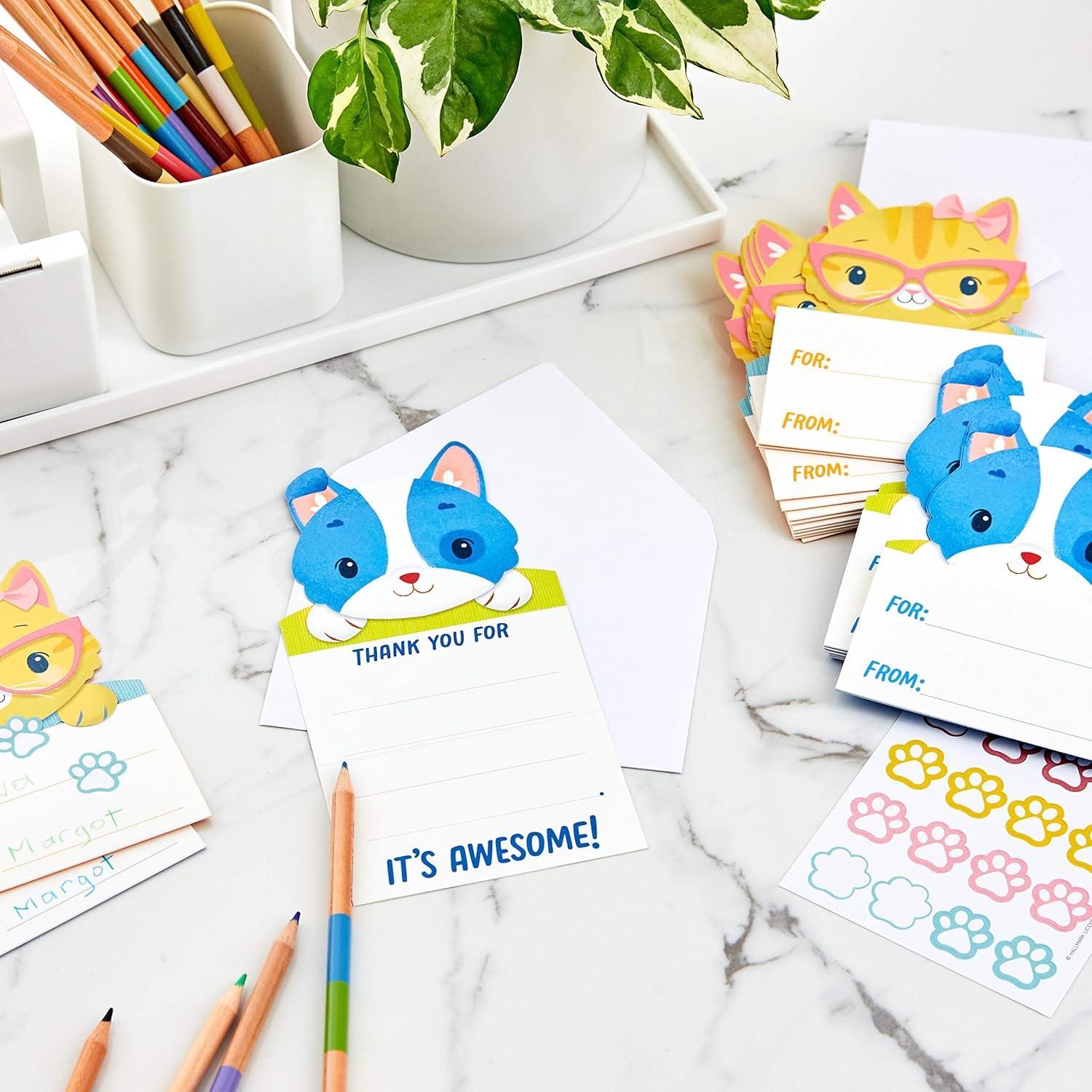 imageHallmark Kids Fill in the Blank Thank You Cards Assortment Dogs and Cats 24 Thank You Notes and 40 Stickers