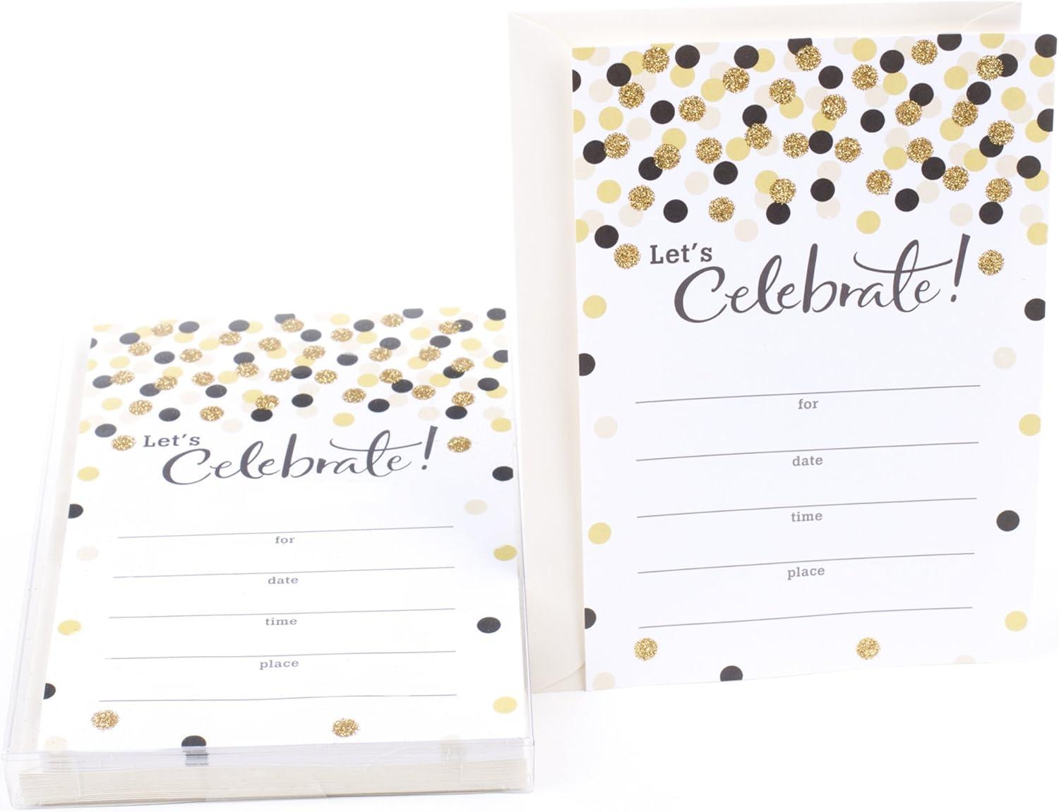 imageHallmark Party Invitations Lets Celebrate with Gold and Black Dots Pack of 20